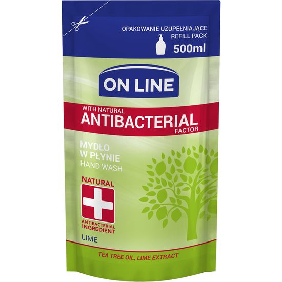 Жидкое мыло ON LINE, антибактериальное, лайм, запаска, 0.5 л
