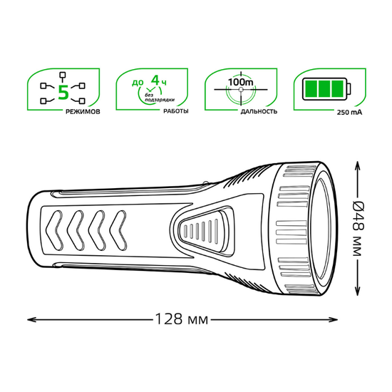 Фонарик LED GAUSS GF101, lead acid, 1W, 50lm, 250mAh, изображение 3