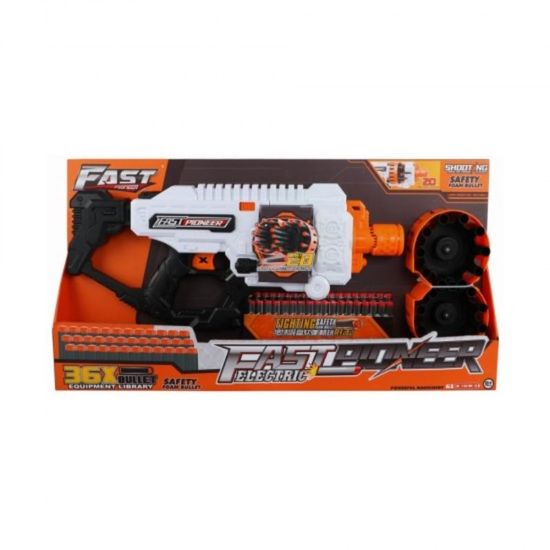 Игрушечный пистолет электрический FAST PIONEER BIG503, 36 снарядов, вращающийся цилиндр