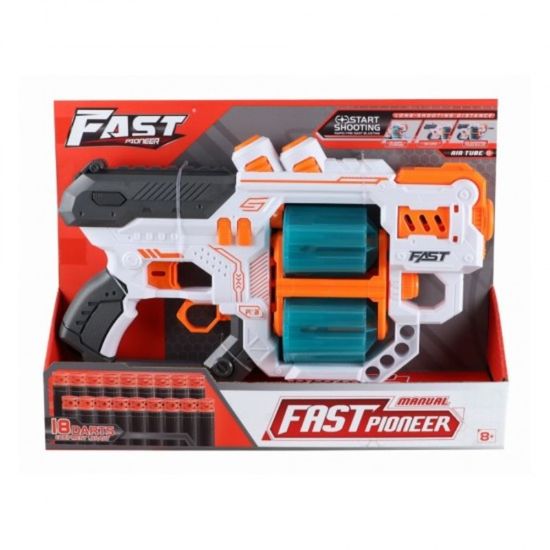 Игрушечный бластер ручной FAST PIONEER BH704, 18 снарядов, 2 вращающихся цилиндра