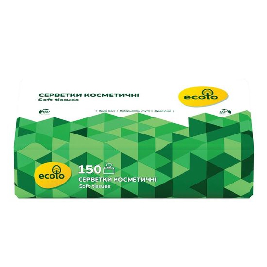 Салфетки ECOLO в пленке, 2 слоя, белые, 150 шт