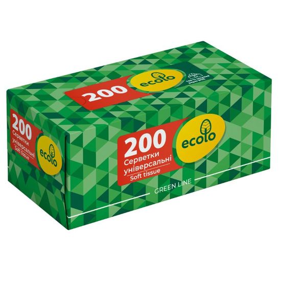 Салфетки в коробке ECOLO косметические, 2 слоя, белые 200 шт