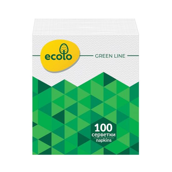 Салфетки ECOLO кухонные,1 слой, белые, 24x24 см, 100 шт