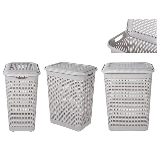 Cos pentru rufe ECONOVA, cu capac, gri deschis, 30 l, 37x26x46.5 cm