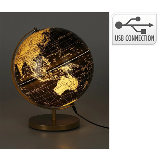 Glob pamantesc cu iluminare, cu port USB, D26 cm, H31 cm, negru, 2 image