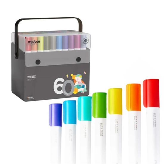 Set de markere semitransparente, cu varf dublu, 60 culori