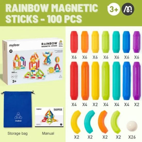 Set de constructie magnetic „Cilindri in culori de curcubeu”, 100 buc, 10 image