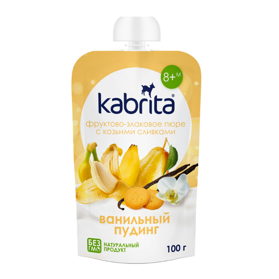 Пюре KABRITA Ванильный пудинг, с козьими сливками, 8+ месяцев, 100 г