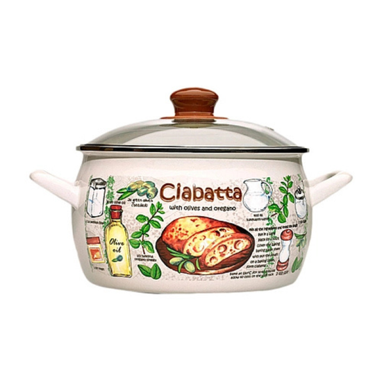 Cratita emailata METALAC Ciabatta, cu capac din sticla, 24 cm, 7.9 l