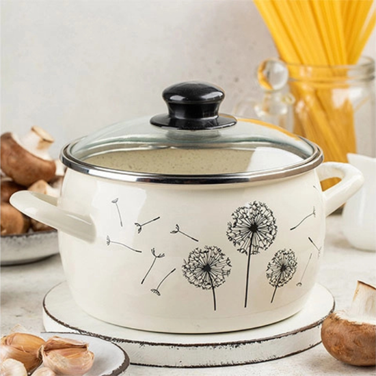 Cratita emailata METALAC Papadie, cu capac din sticla, 16 cm, 2.4 l, 3 image