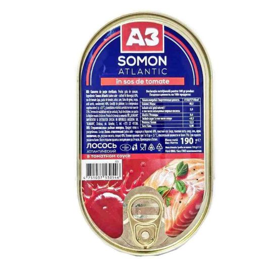 Somon atlantic A3, in sos de rosii, 190 g