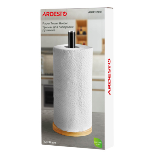 Держатель ARDESTO Midori, для бумажных полотенец, металл, бамбук, 15х34 см, изображение 4