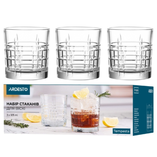 Set pahare ARDESTO Tempesta, pentru whisky, din sticla, 325 ml, 3 buc, 3 image