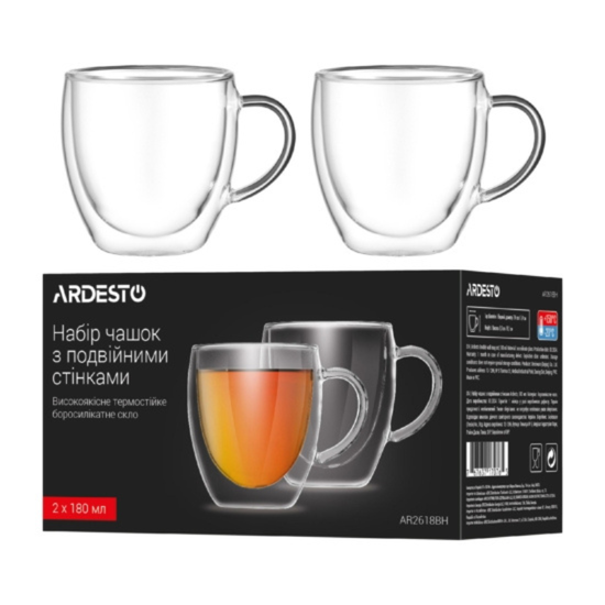 Set pahare ARDESTO, cu pereti dubli, din sticla borosilicata, 180 ml, 2 buc, 3 image