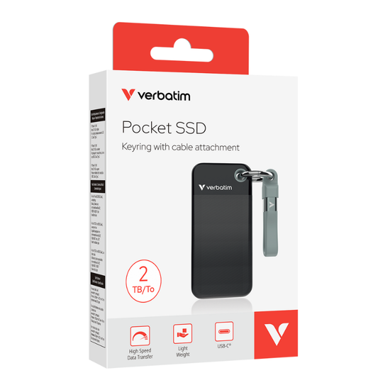 Внешний SSD VERBATIM Pocket, 2.0TB, USB 3.2 Gen 2, Black/Grey, изображение 3