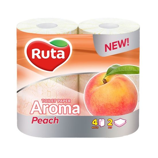 Туалетная бумага RUTA Aroma, персик, 2 слоя, 4 рулона